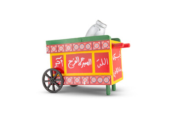 Traditional Egyptian beans cart with Arabic calligraphy isolated on white background