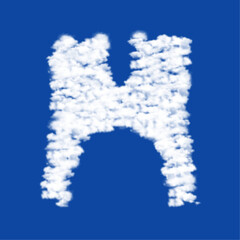 Clouds in the shape of a women's jacket symbol on a blue sky background. A symbol consisting of clouds in the center. Vector illustration on blue background