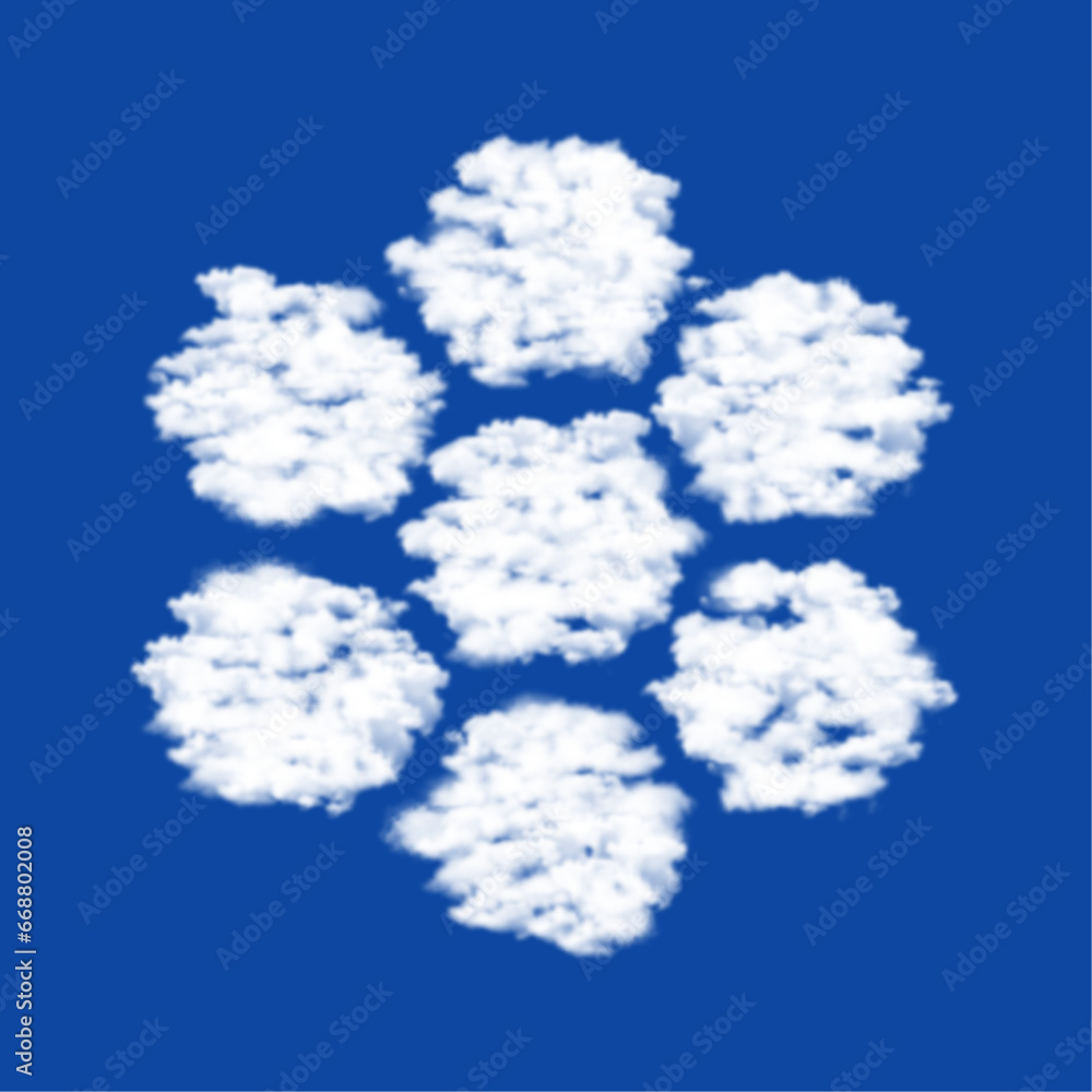 Poster clouds in the shape of a hive symbol on a blue sky background. a symbol consisting of clouds in the 