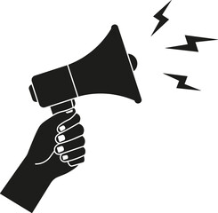 Hand holding megaphone icon. Flat design. Vector.