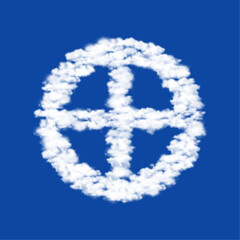 Clouds in the shape of a astrological earth symbol on a blue sky background. A symbol consisting of clouds in the center. Vector illustration on blue background