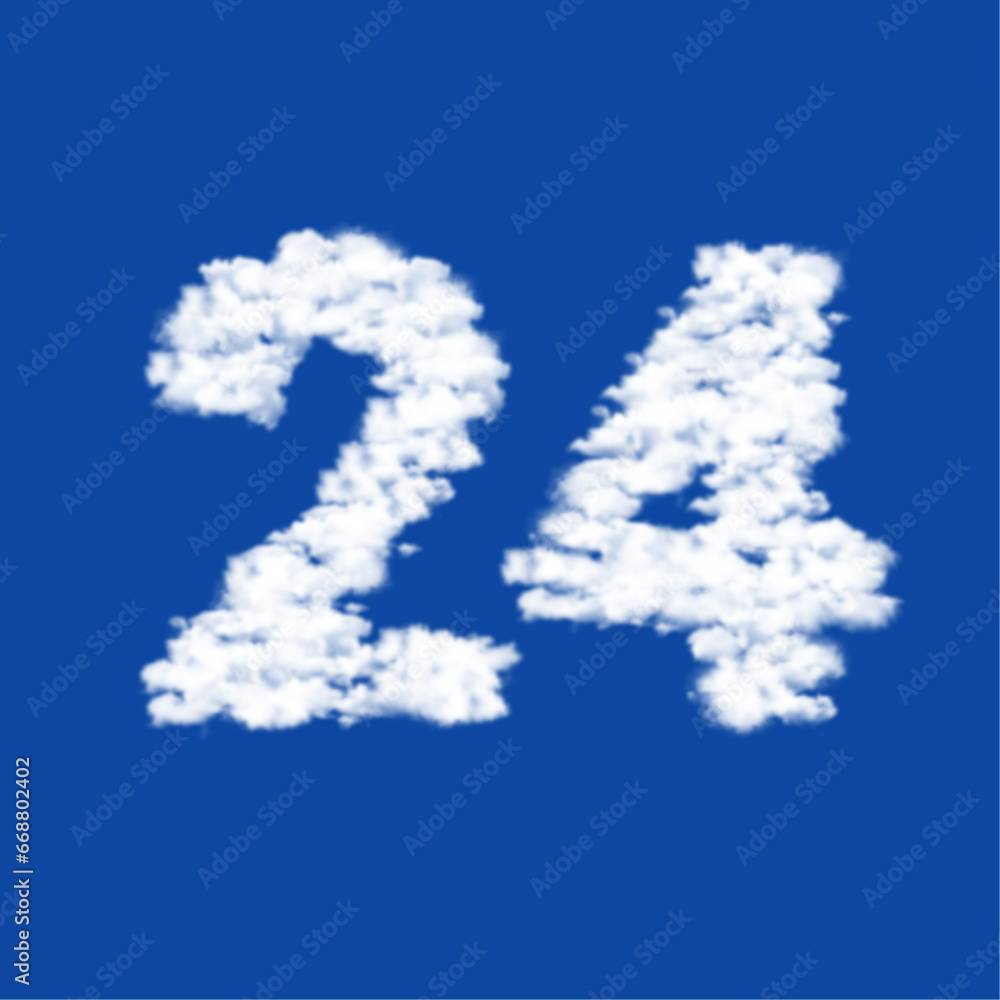 Poster clouds in the shape of a around the clock symbol on a blue sky background. a symbol consisting of cl