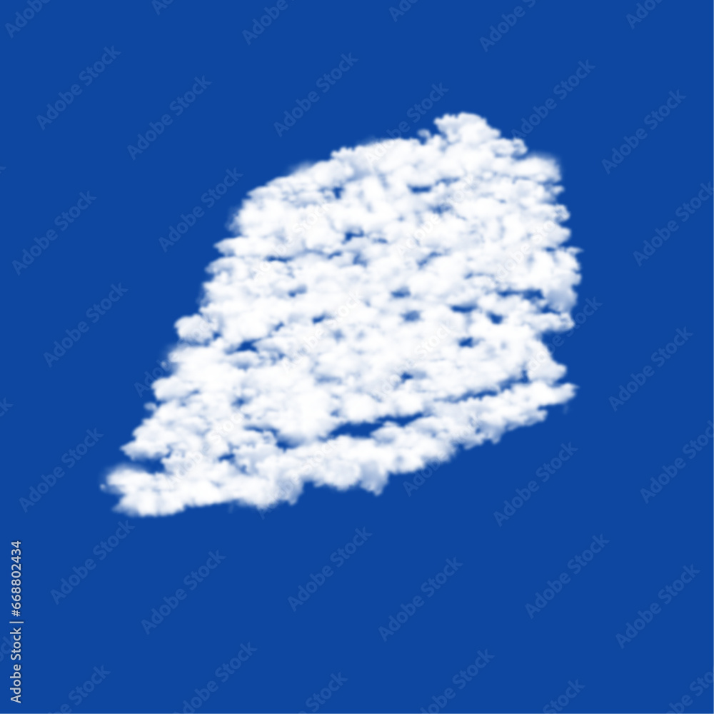 Poster clouds in the shape of a iron symbol on a blue sky background. a symbol consisting of clouds in the 