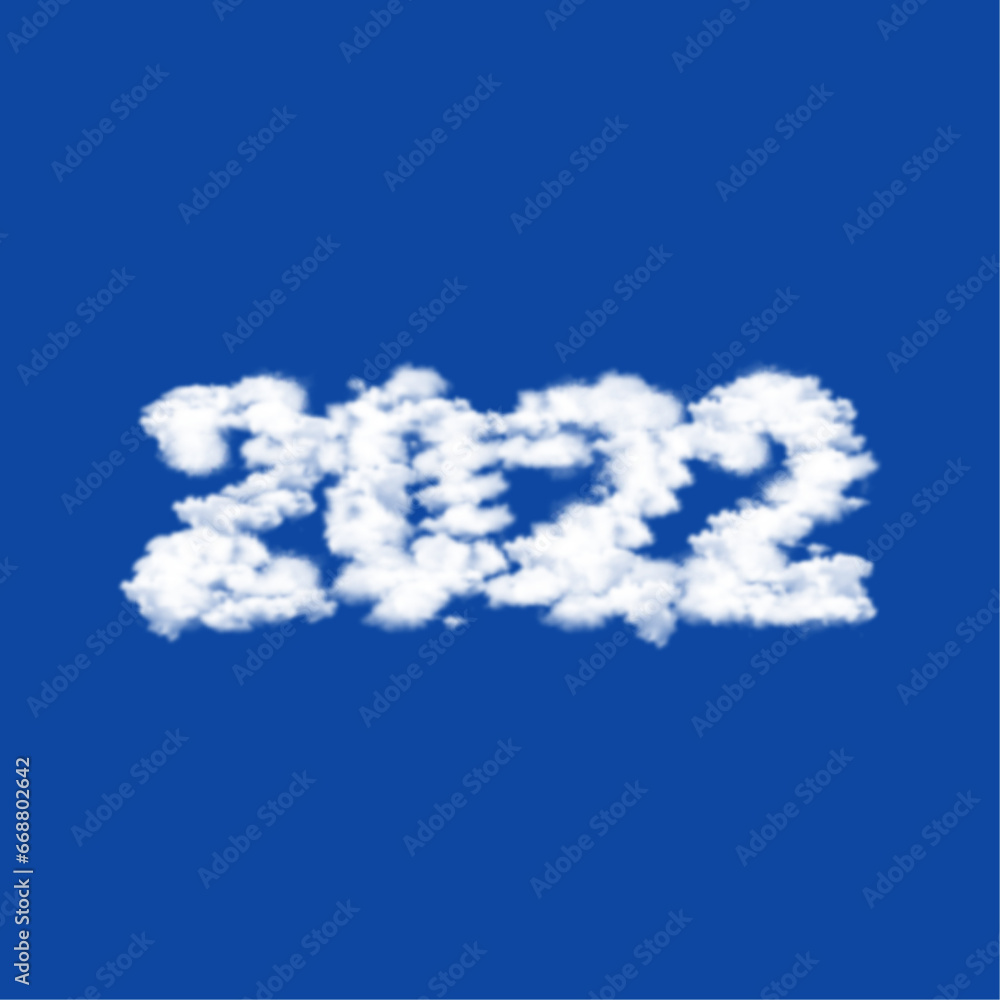 Aufkleber clouds in the shape of a 2022 year symbol on a blue sky background. a symbol consisting of clouds in