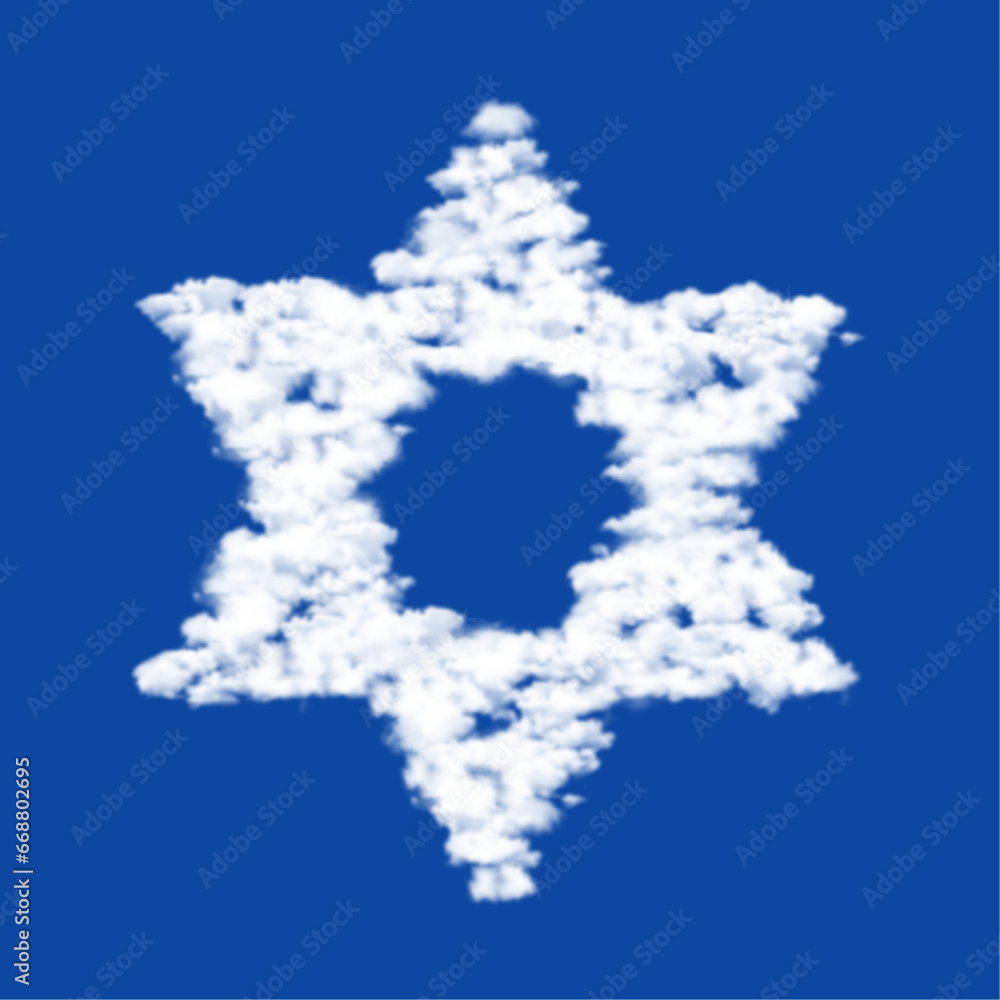 Poster clouds in the shape of a star of david symbol on a blue sky background. a symbol consisting of cloud