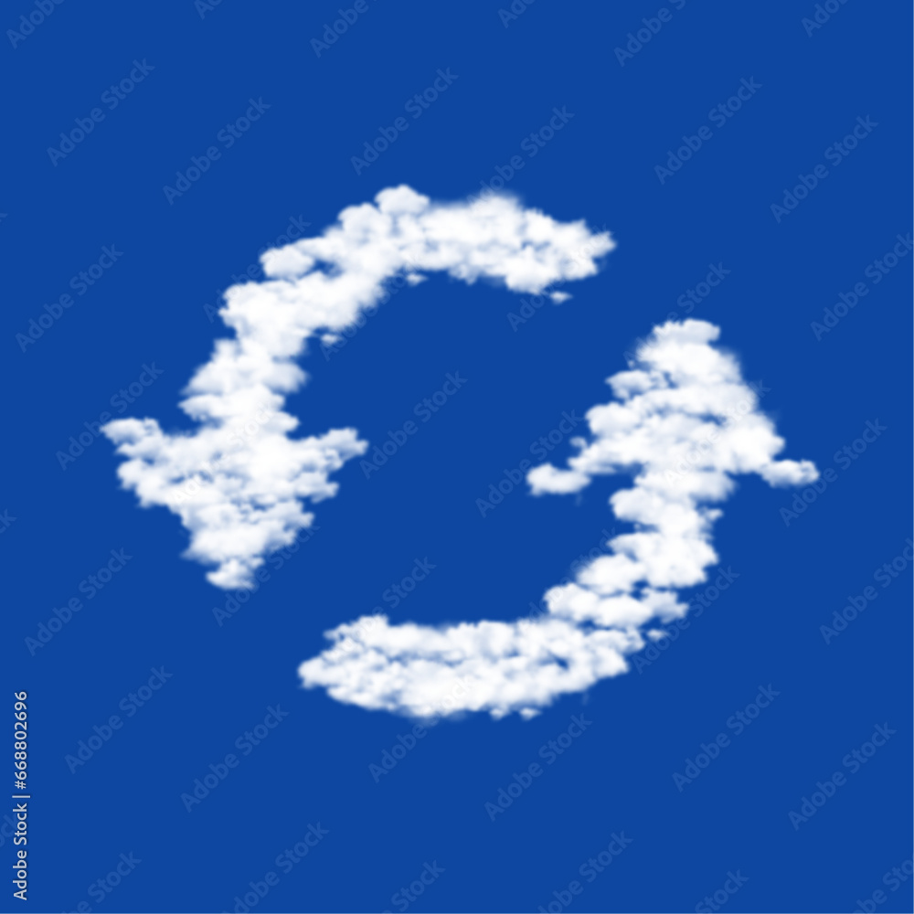 Poster clouds in the shape of a refresh symbol on a blue sky background. a symbol consisting of clouds in t