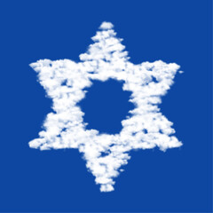 Clouds in the shape of a star of David symbol on a blue sky background. A symbol consisting of clouds in the center. Vector illustration on blue background