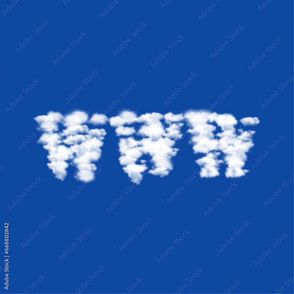 Poster clouds in the shape of a www symbol on a blue sky background. a symbol consisting of clouds in the c
