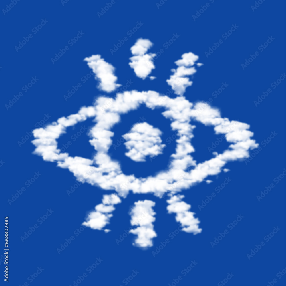 Poster clouds in the shape of a vision symbol on a blue sky background. a symbol consisting of clouds in th