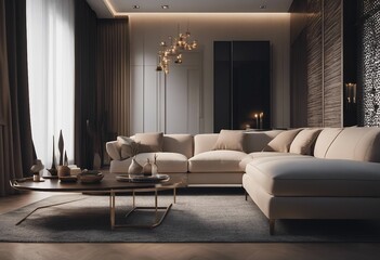 Elegant living room with a close-up of a comfortable sofa area rug and luxurious modern furniture