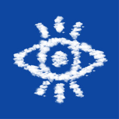 Clouds in the shape of a vision symbol on a blue sky background. A symbol consisting of clouds in the center. Vector illustration on blue background