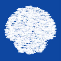 Clouds in the shape of a sea shell symbol on a blue sky background. A symbol consisting of clouds in the center. Vector illustration on blue background