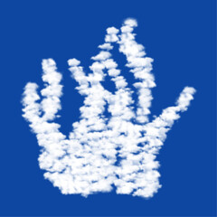 Clouds in the shape of a seaweed symbol on a blue sky background. A symbol consisting of clouds in the center. Vector illustration on blue background