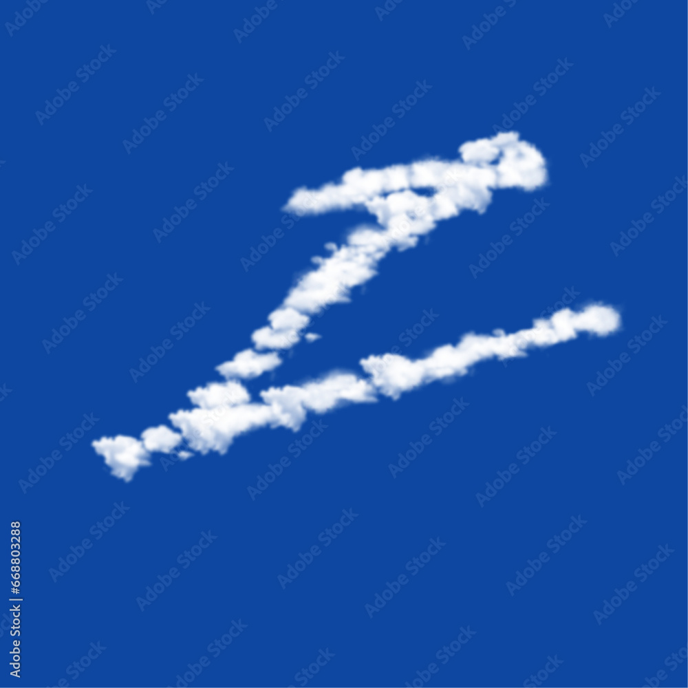 Poster clouds in the shape of a ski jumping symbol on a blue sky background. a symbol consisting of clouds 