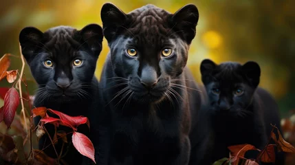 Plexiglas foto achterwand Family of black panthers in the wild © Veniamin Kraskov