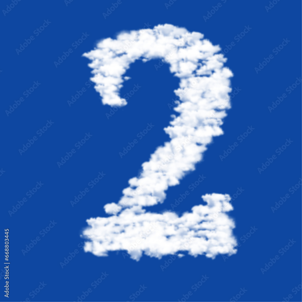 Poster clouds in the shape of a number two symbol on a blue sky background. a symbol consisting of clouds i