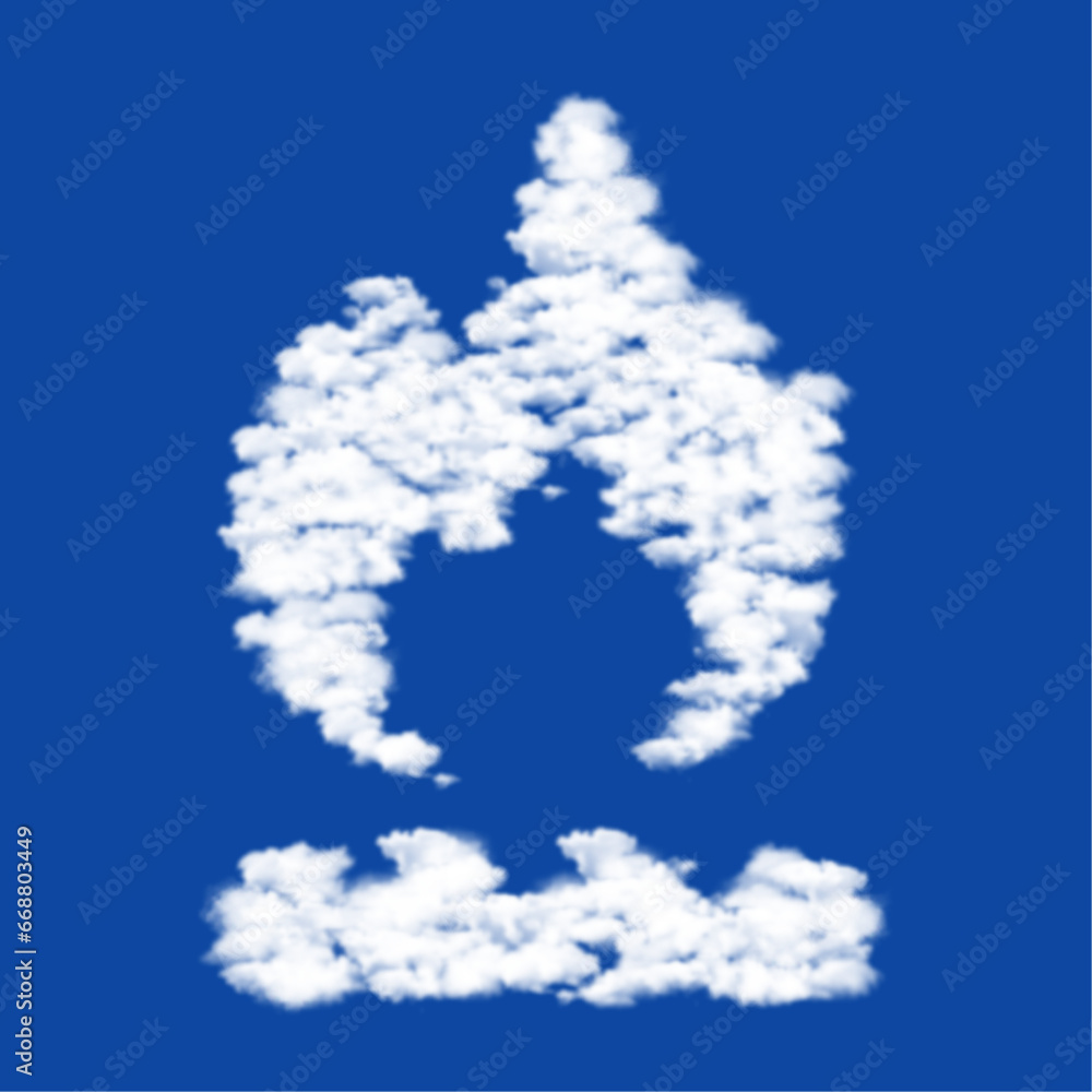 Poster clouds in the shape of a gas symbol on a blue sky background. a symbol consisting of clouds in the c