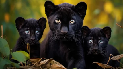 Türaufkleber Family of black panthers in the wild © Veniamin Kraskov