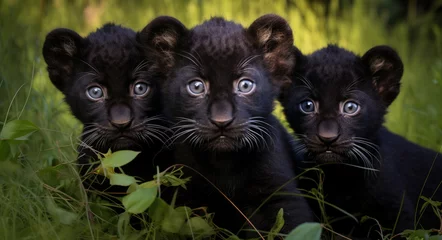 Foto auf Leinwand Family of black panthers in the wild © Veniamin Kraskov