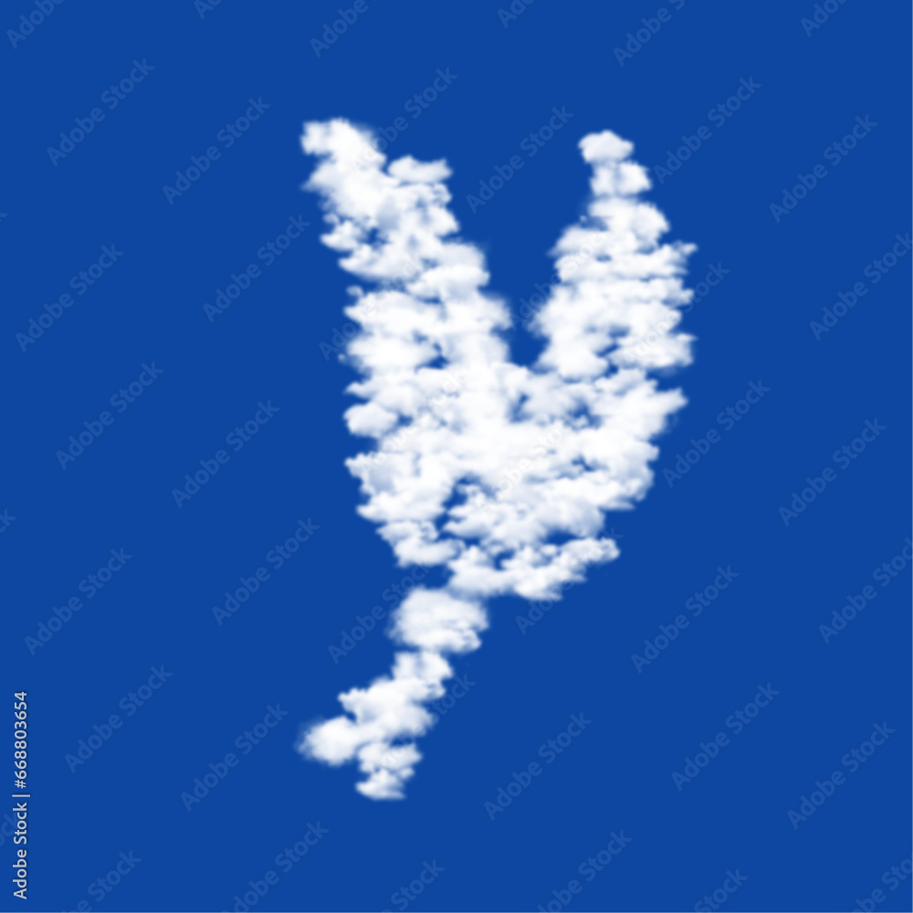 Poster clouds in the shape of a wheat symbol on a blue sky background. a symbol consisting of clouds in the
