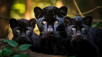  Family of black panthers in the wild © Veniamin Kraskov