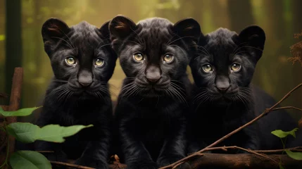 Tuinposter Family of black panthers in the wild © Veniamin Kraskov