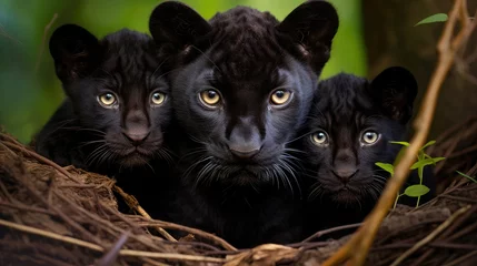 Poster Family of black panthers in the wild © Veniamin Kraskov