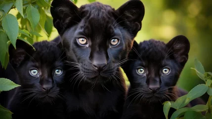 Gordijnen Family of black panthers in the wild © Veniamin Kraskov