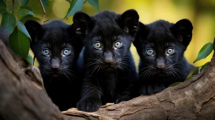 Plexiglas foto achterwand Family of black panthers in the wild © Veniamin Kraskov