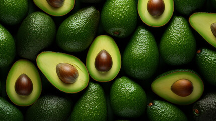 Macro Fresh Juicy half and whole of green avocado fruit background as pattern