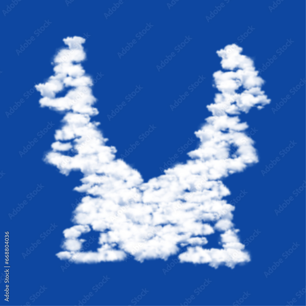 Poster clouds in the shape of a yoga hammock symbol on a blue sky background. a symbol consisting of clouds