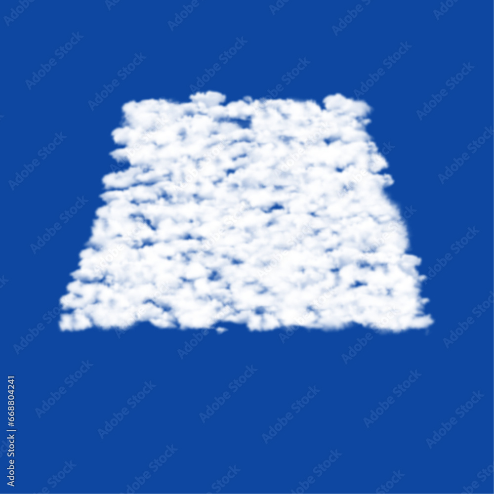 Poster clouds in the shape of a trapezoid symbol on a blue sky background. a symbol consisting of clouds in