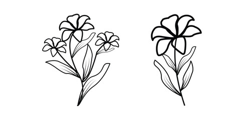 Black silhouettes of flowers, grass and herbs, pro vector