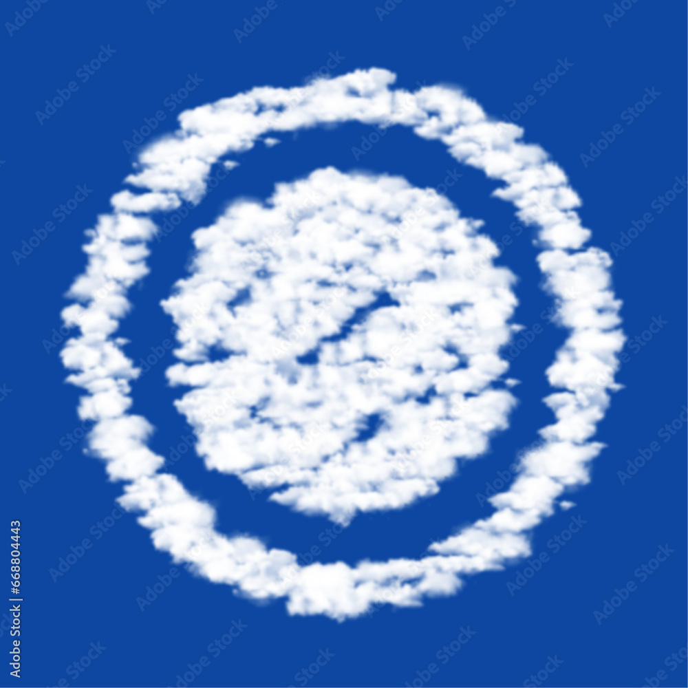 Poster clouds in the shape of a sushi roll symbol on a blue sky background. a symbol consisting of clouds i