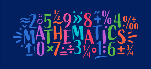 mathematics concept on a dark blue background. colorful mathematics and math symbols - obrazy, fototapety, plakaty