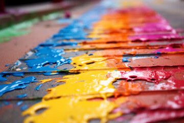 Fototapeta premium A city street covered in colorful paint.