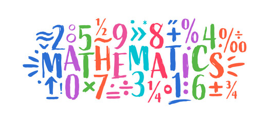 mathematics concept on white background. colorful mathematics and math symbols - obrazy, fototapety, plakaty
