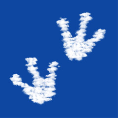 Clouds in the shape of a frog tracks symbol on a blue sky background. A symbol consisting of clouds in the center. Vector illustration on blue background
