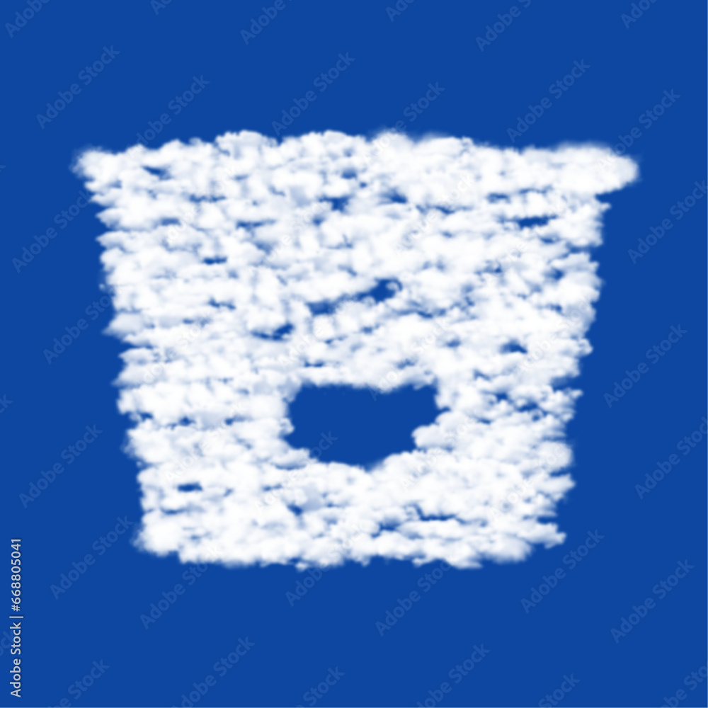 Poster clouds in the shape of a instant noodles symbol on a blue sky background. a symbol consisting of clo