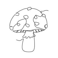 Continuous one line drawing of mushroom. Hand drawn amanita in linear style. Vector illustration, png on transparent background