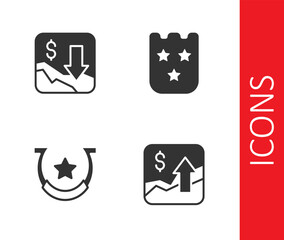 Set Financial growth increase, decrease, Horseshoe and Lottery ticket icon. Vector