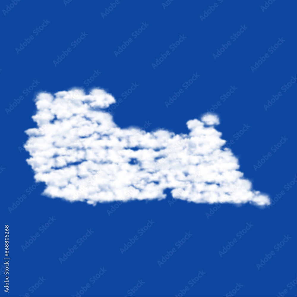 Poster clouds in the shape of a bulldozer symbol on a blue sky background. a symbol consisting of clouds in