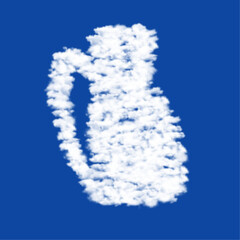 Clouds in the shape of a travel backpack symbol on a blue sky background. A symbol consisting of clouds in the center. Vector illustration on blue background