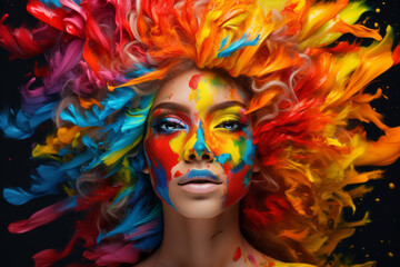 Obraz premium Close up of a young girl with paint on her face. Concept of creativity, art, painting.