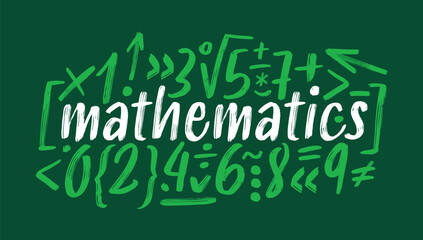 math and mathematics symbols on green background. handwritten math symbols