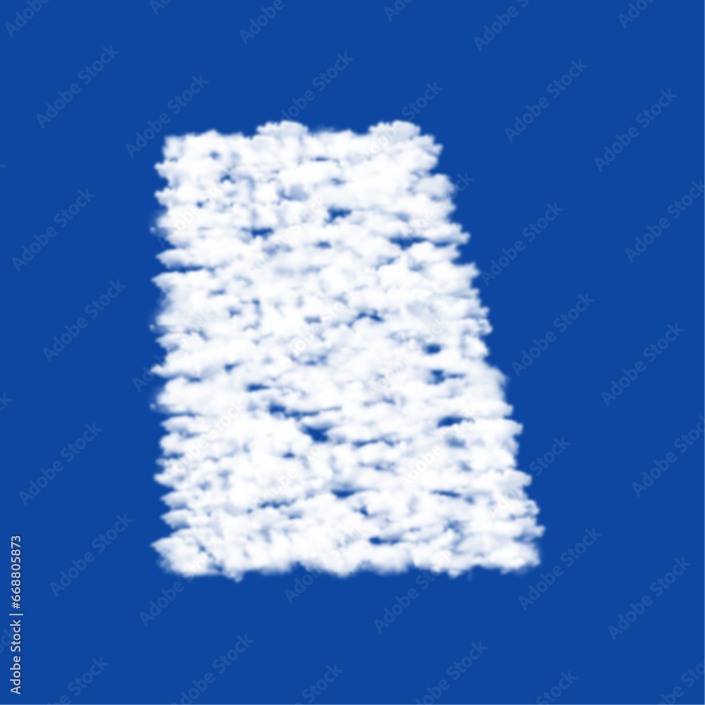 Poster clouds in the shape of a trapezium symbol on a blue sky background. a symbol consisting of clouds in