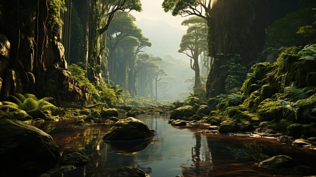 African forest landscape background.