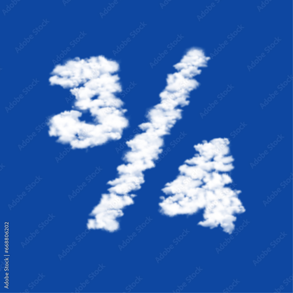 Poster clouds in the shape of a three quarters symbol on a blue sky background. a symbol consisting of clou