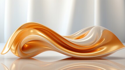 Beautiful 3d golden shiny wave on white background.