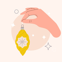 Decoration for the Christmas tree. Christmas tree colorful toys concept for sticker, poster, greeting card. Merry Christmas party. Congratulations New Year's Eve. Winter Christmas Decorations